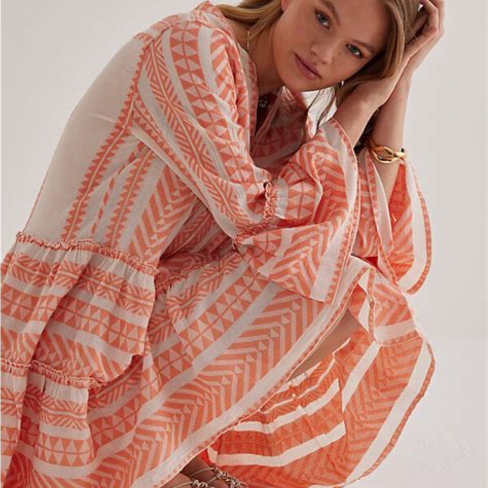 Devotion TWINS Coral and Cream Geometric Dress